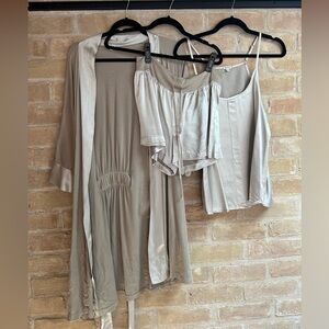PJ Harlow Beige Robe, Top and Short Set
